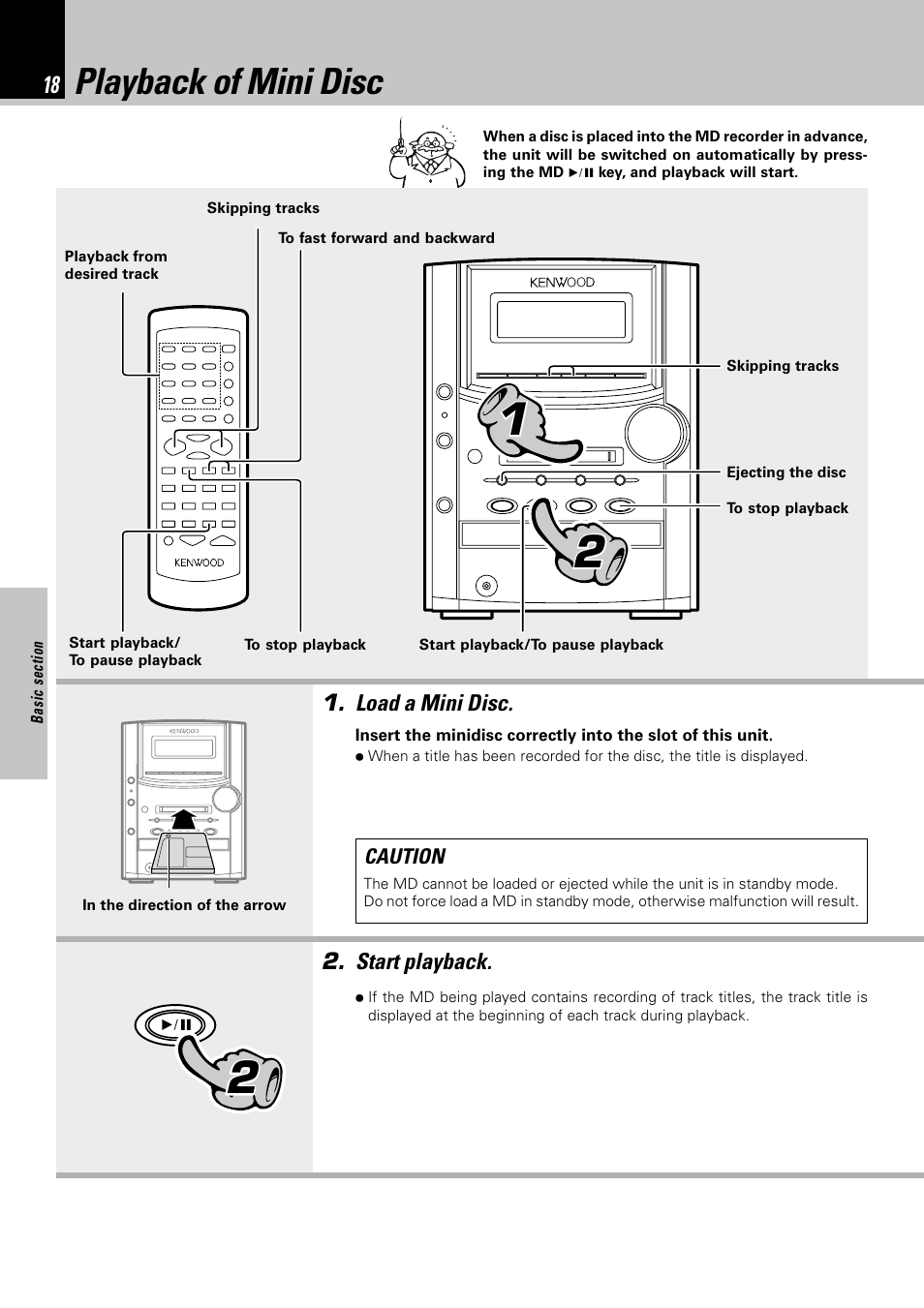 Playback of mini disc | Kenwood HM-382MD User Manual | Page 18 / 72