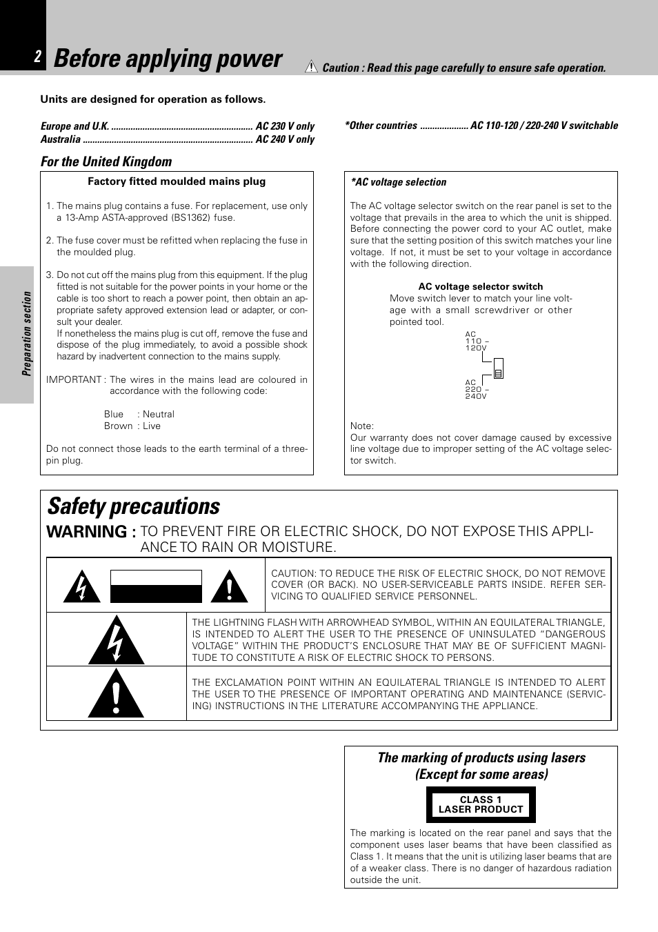 Before applying power, Safety precautions, Warning | Kenwood HM-382MD User Manual | Page 2 / 72