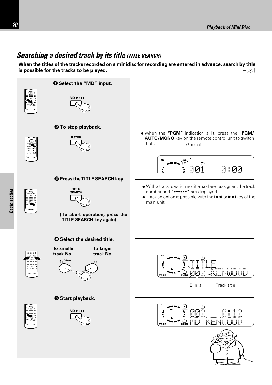 Searching a desired track by its title | Kenwood HM-382MD User Manual | Page 20 / 72