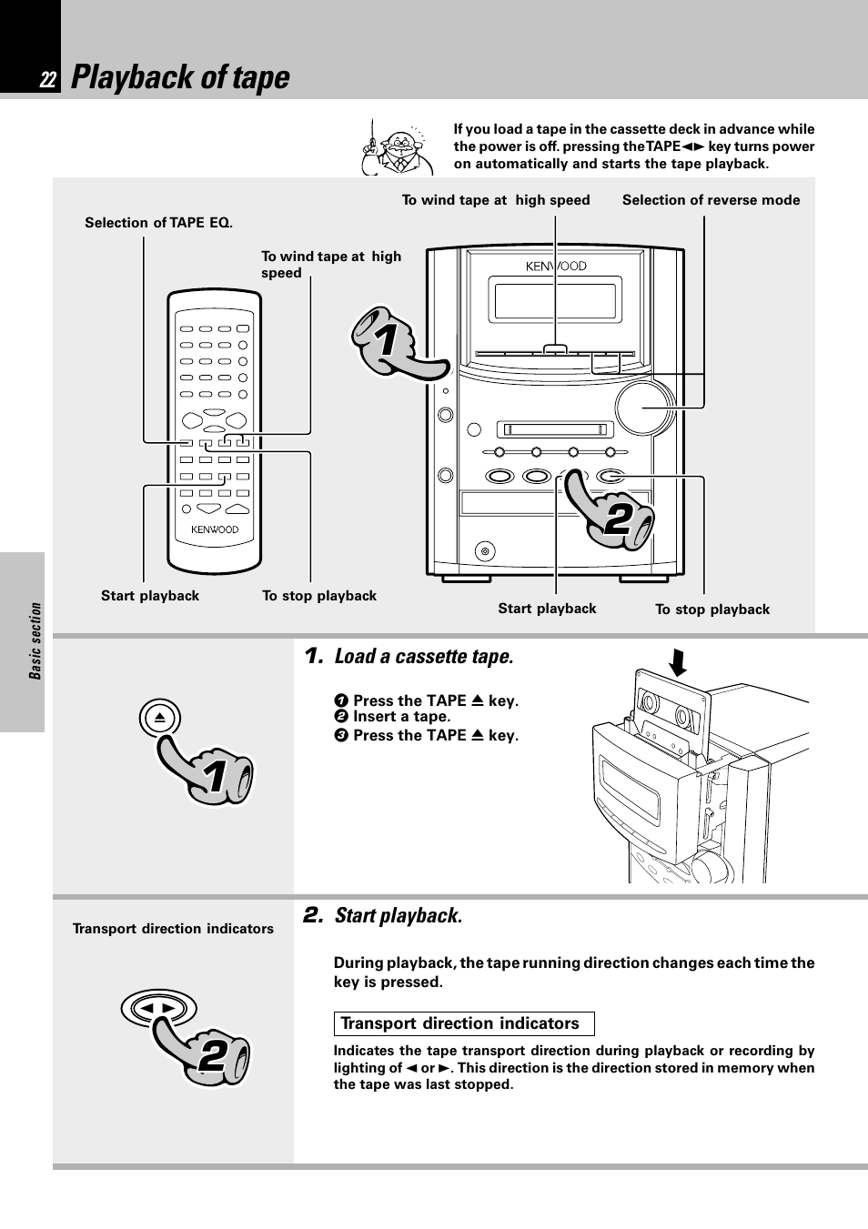 Playback of tape | Kenwood HM-382MD User Manual | Page 22 / 72