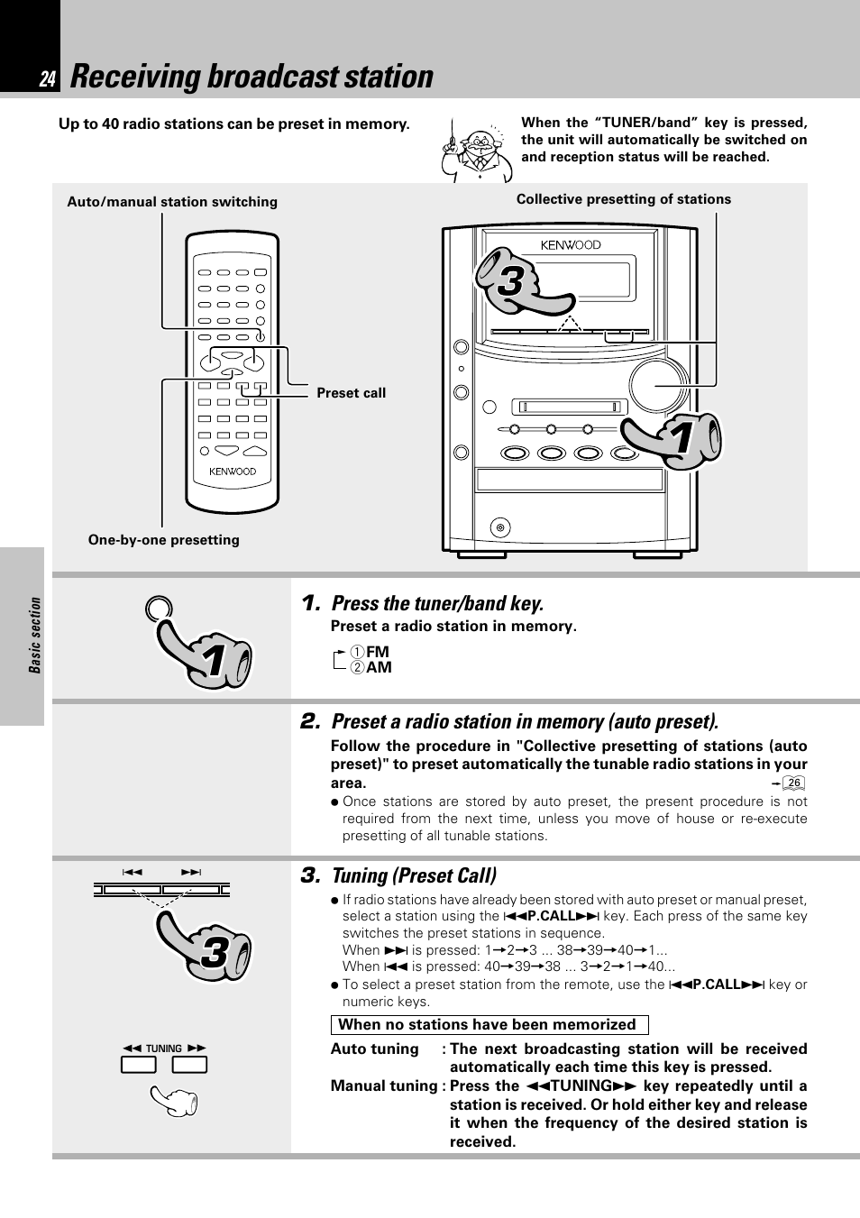 Receiving broadcast station | Kenwood HM-382MD User Manual | Page 24 / 72