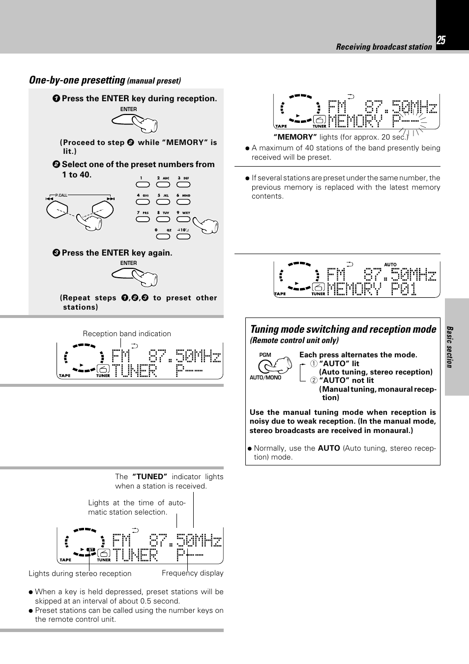 Tfm 87.50mhz uner p-- w e, Mfm 87.50mhz emory p-- w e | Kenwood HM-382MD User Manual | Page 25 / 72