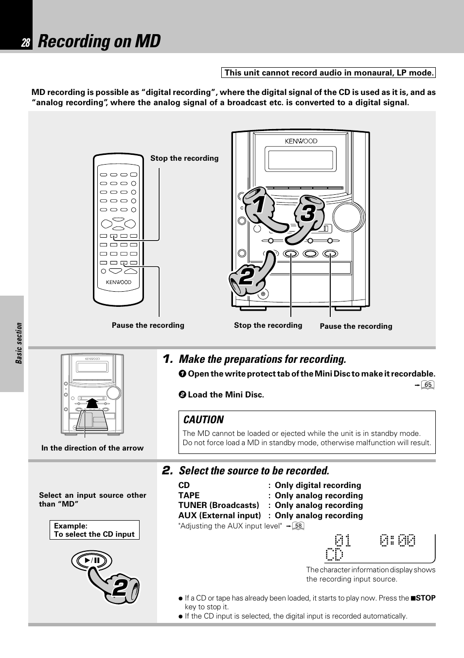 Recording on md | Kenwood HM-382MD User Manual | Page 28 / 72