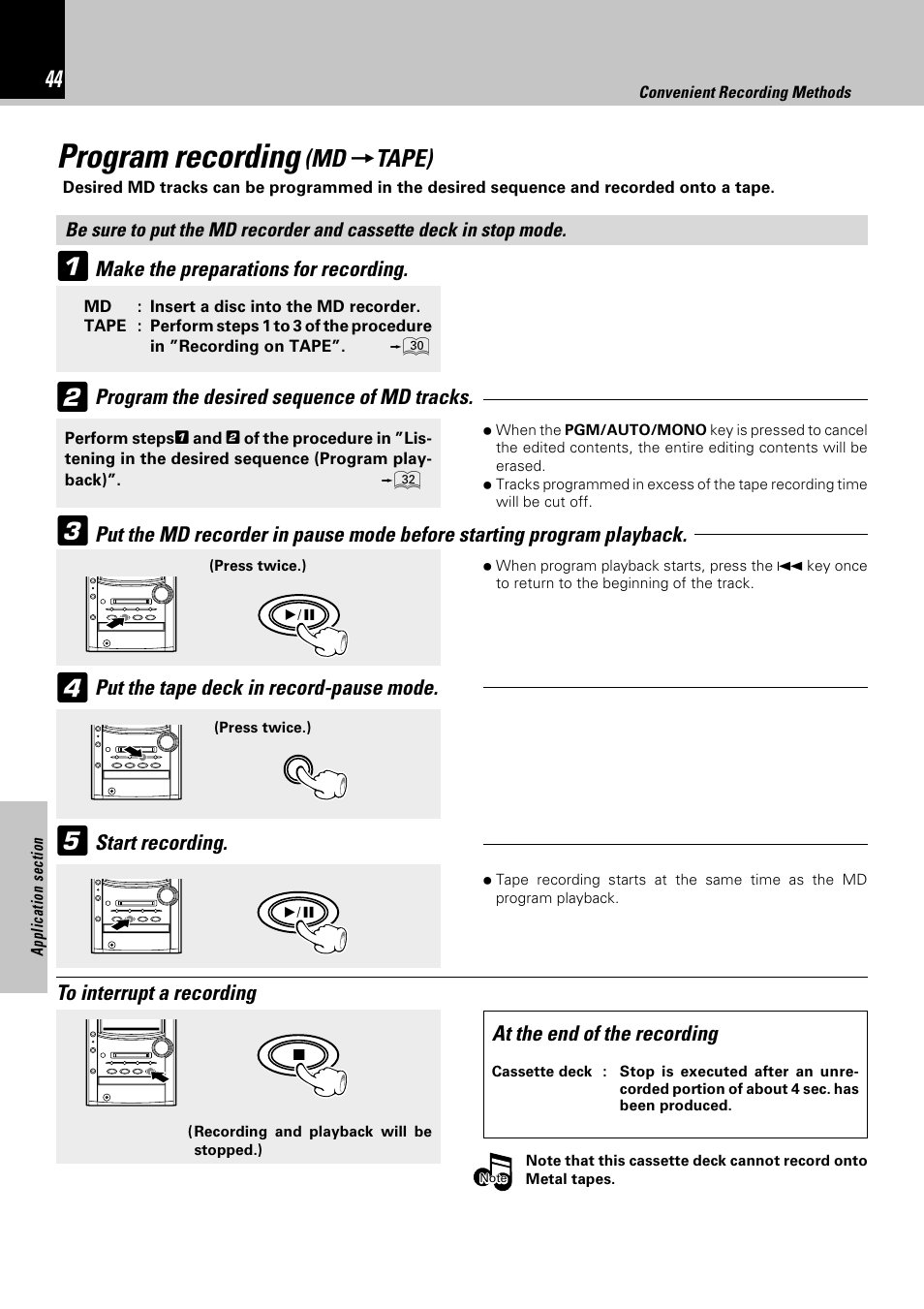 Program recording, Tape) | Kenwood HM-382MD User Manual | Page 44 / 72
