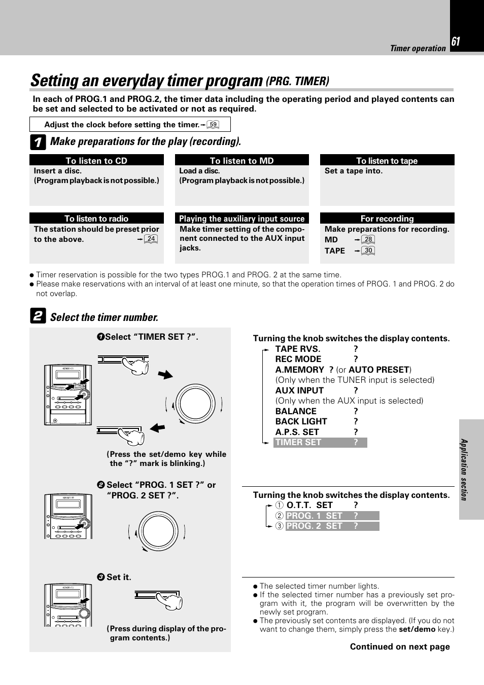 Setting an everyday timer program, Prg. timer), Make preparations for the play (recording) | Select the timer number | Kenwood HM-382MD User Manual | Page 61 / 72