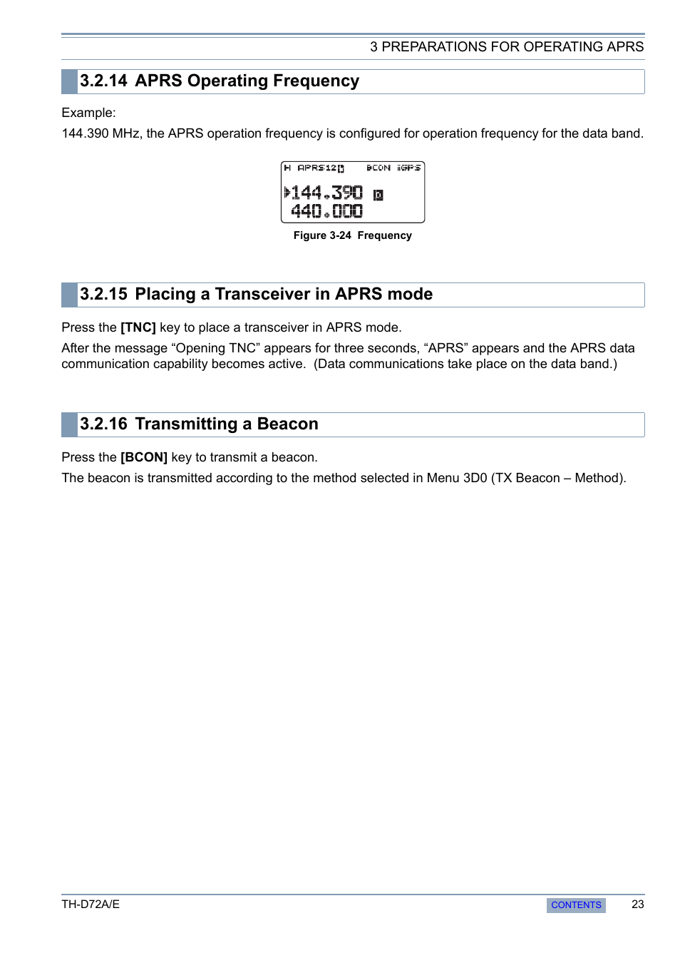 14 aprs operating frequency, 15 placing a transceiver in aprs mode, 16 transmitting a beacon | Aprs operating frequency, Placing a transceiver in aprs mode, Transmitting a beacon | Kenwood TH-D72A/E User Manual | Page 31 / 92