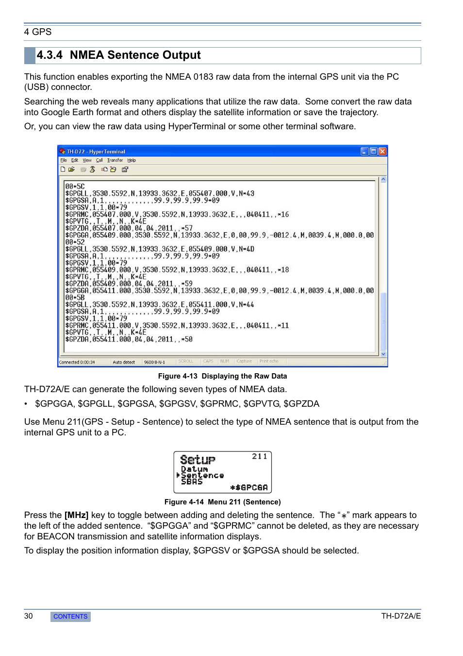 4 nmea sentence output, Nmea sentence output | Kenwood TH-D72A/E User Manual | Page 38 / 92