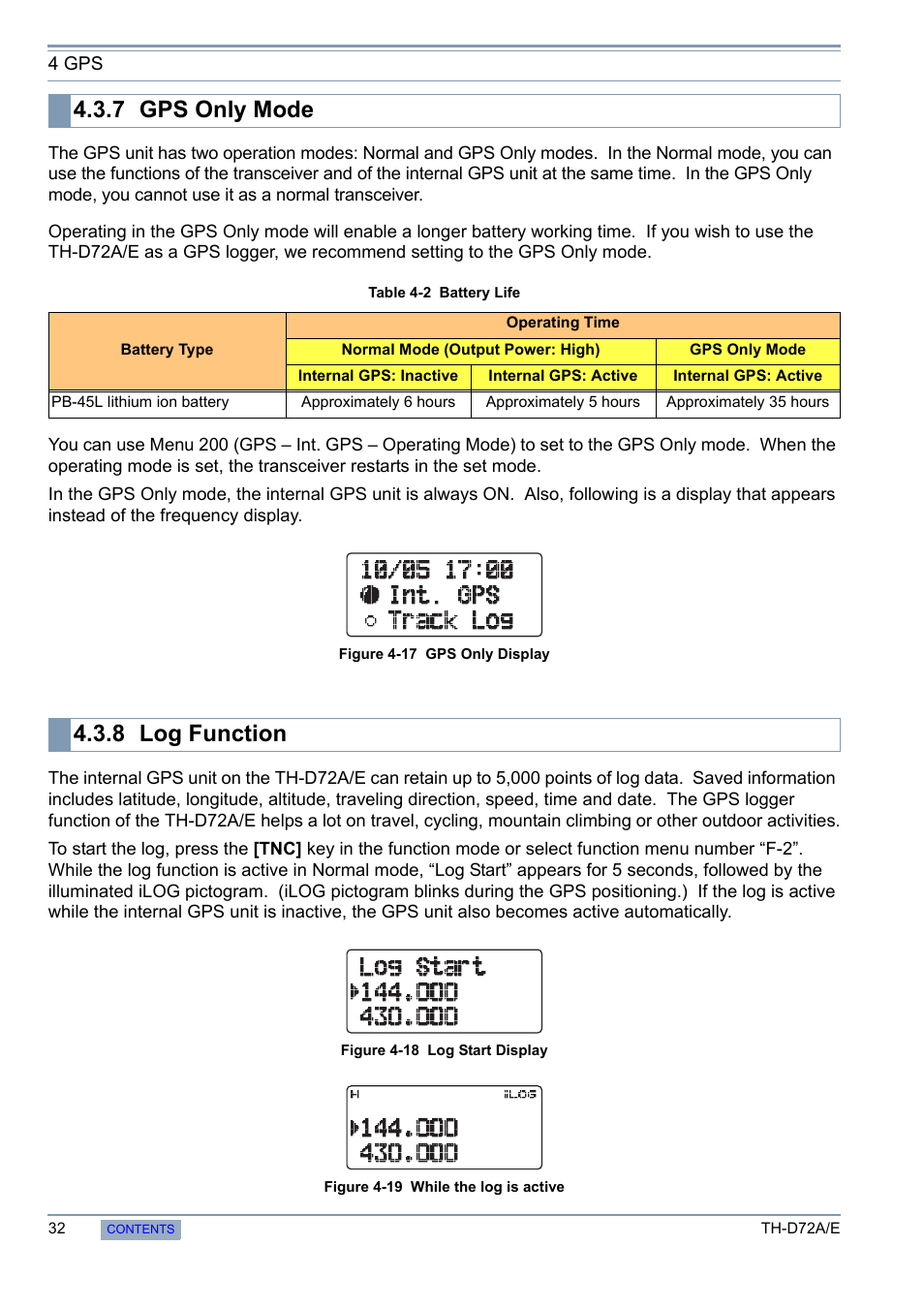 7 gps only mode, 8 log function, Gps only mode | Log function | Kenwood TH-D72A/E User Manual | Page 40 / 92