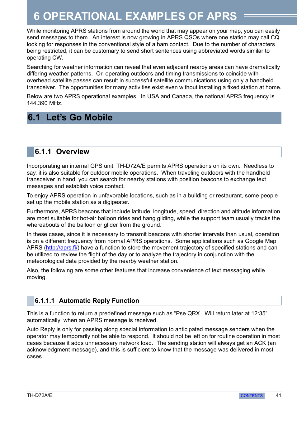 Operational examples of aprs, 1 let’s go mobile, 1 overview | 6 operational examples of, Aprs, Overview, 6 operational examples of aprs | Kenwood TH-D72A/E User Manual | Page 49 / 92