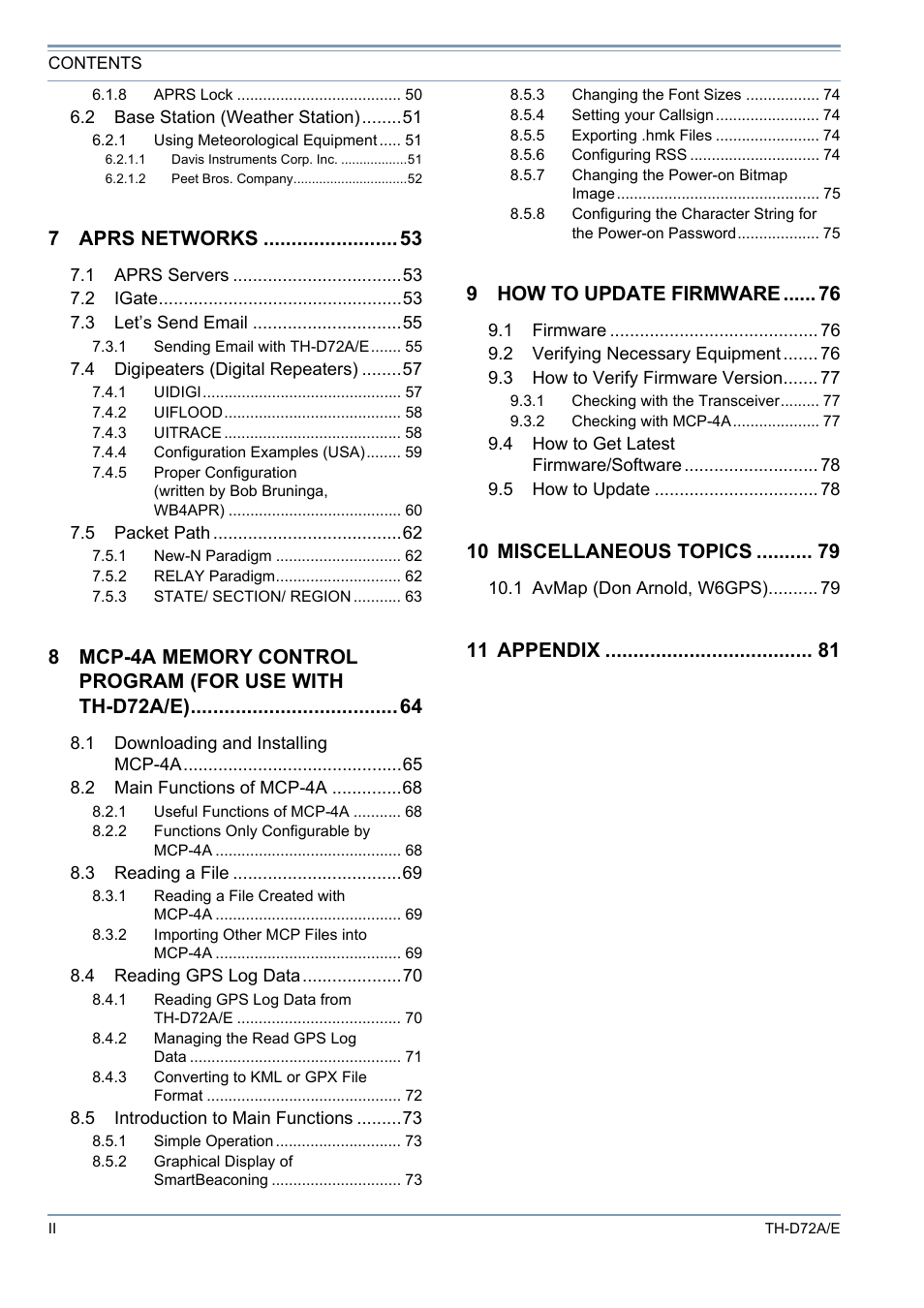 7 aprs networks, 9 how to update firmware, 10 miscellaneous topics | 11 appendix | Kenwood TH-D72A/E User Manual | Page 6 / 92