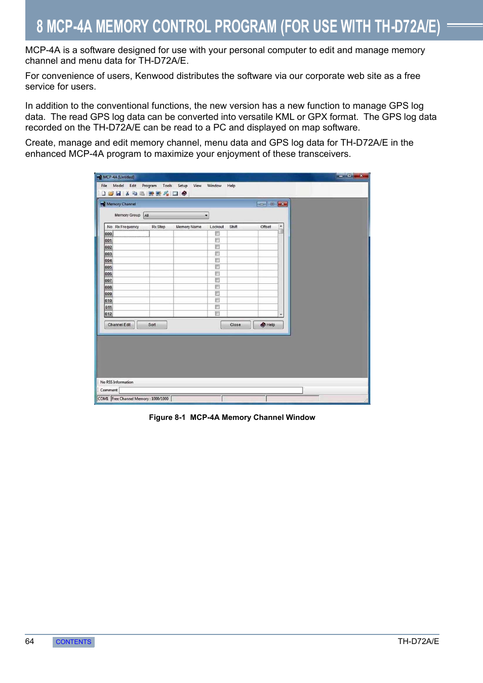 8 mcp-4a memory control, Program (for use with th-d72a/e) | Kenwood TH-D72A/E User Manual | Page 72 / 92