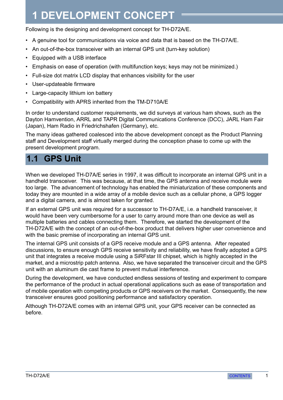 Development concept, 1 gps unit, 1 development concept | Kenwood TH-D72A/E User Manual | Page 9 / 92