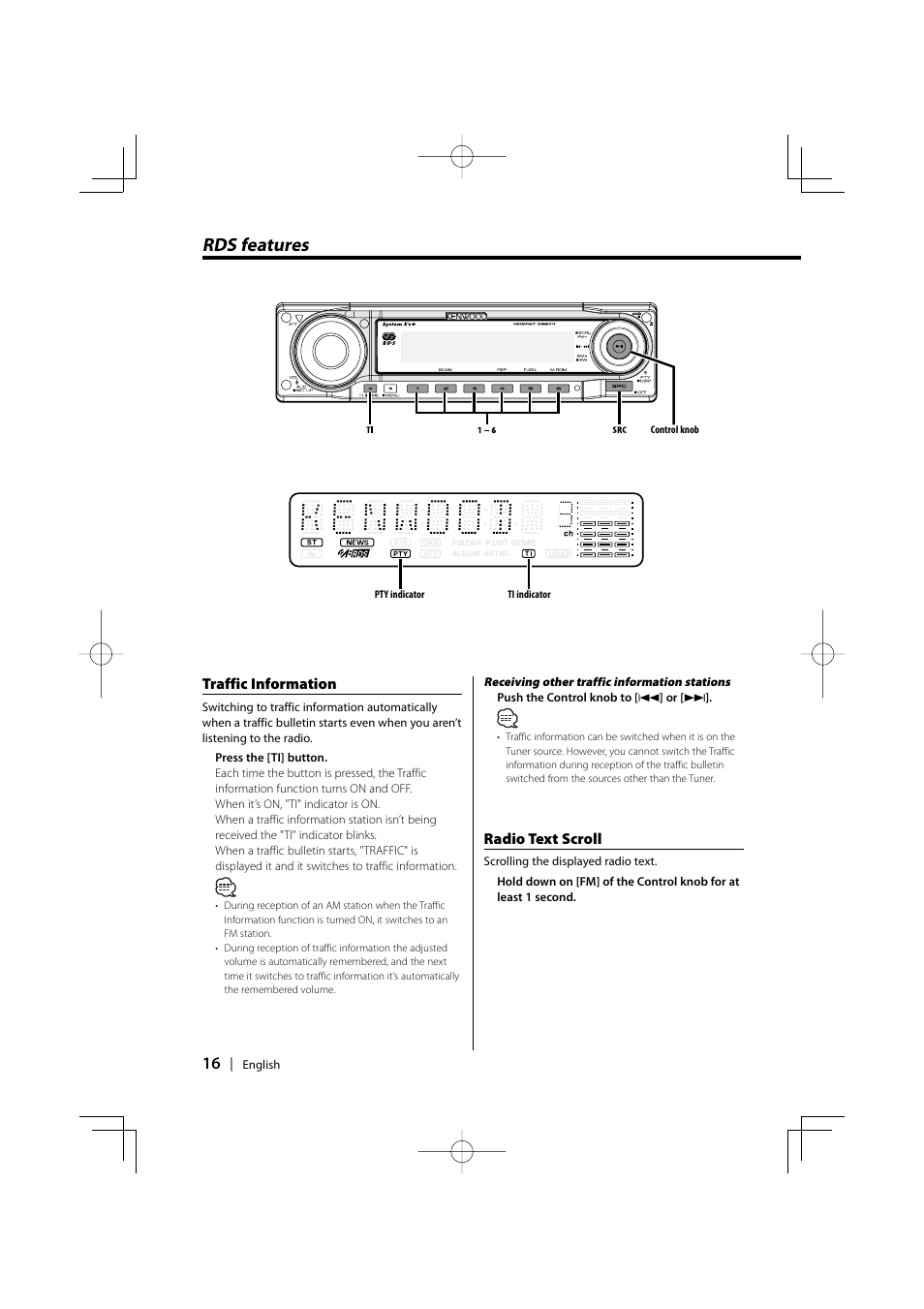 Rds features | Kenwood CD-RECEIVER KDC-W6031 User Manual | Page 16 / 40