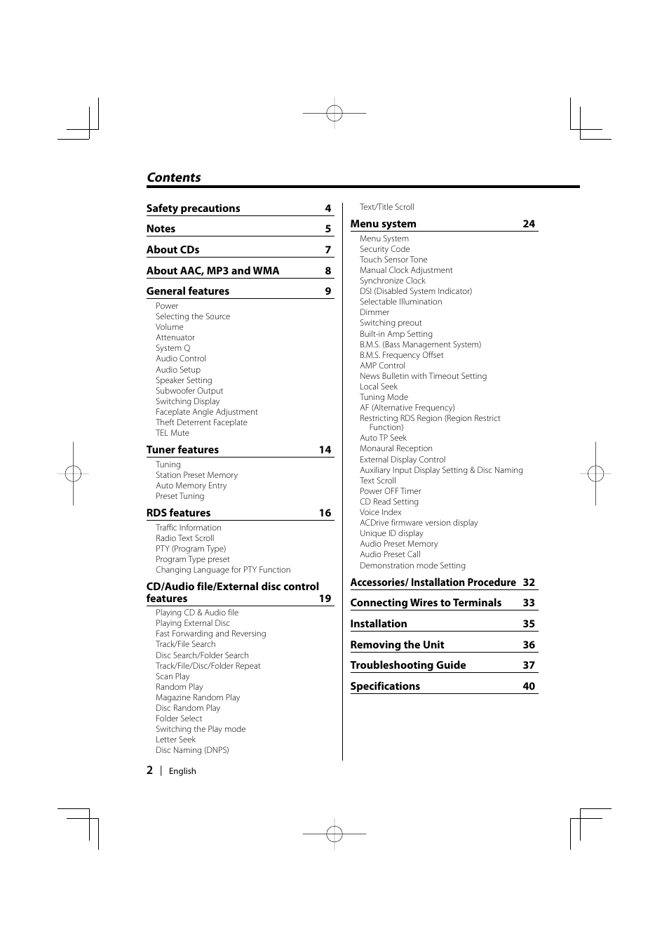 Kenwood CD-RECEIVER KDC-W6031 User Manual | Page 2 / 40