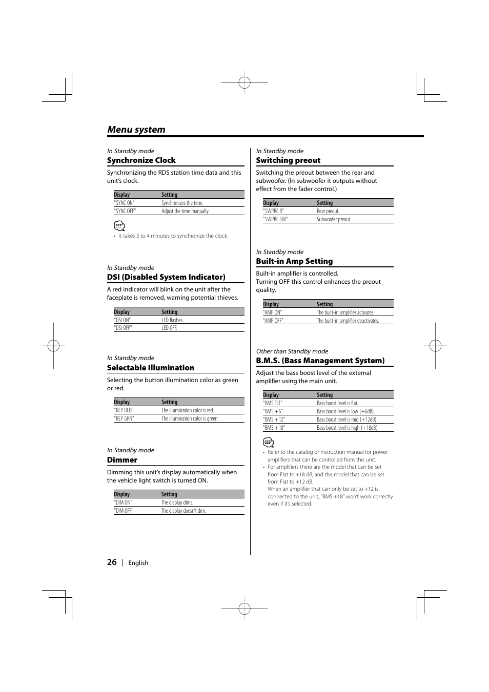 Menu system | Kenwood CD-RECEIVER KDC-W6031 User Manual | Page 26 / 40