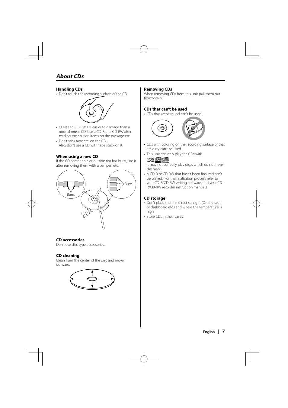 About cds | Kenwood CD-RECEIVER KDC-W6031 User Manual | Page 7 / 40