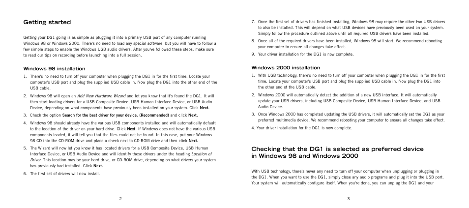 Getting started | Kenwood DG1 User Manual | Page 2 / 7