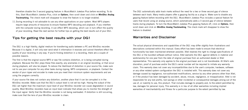 Warranties and disclaimer, Tips for getting the best results with your dg1 | Kenwood DG1 User Manual | Page 5 / 7