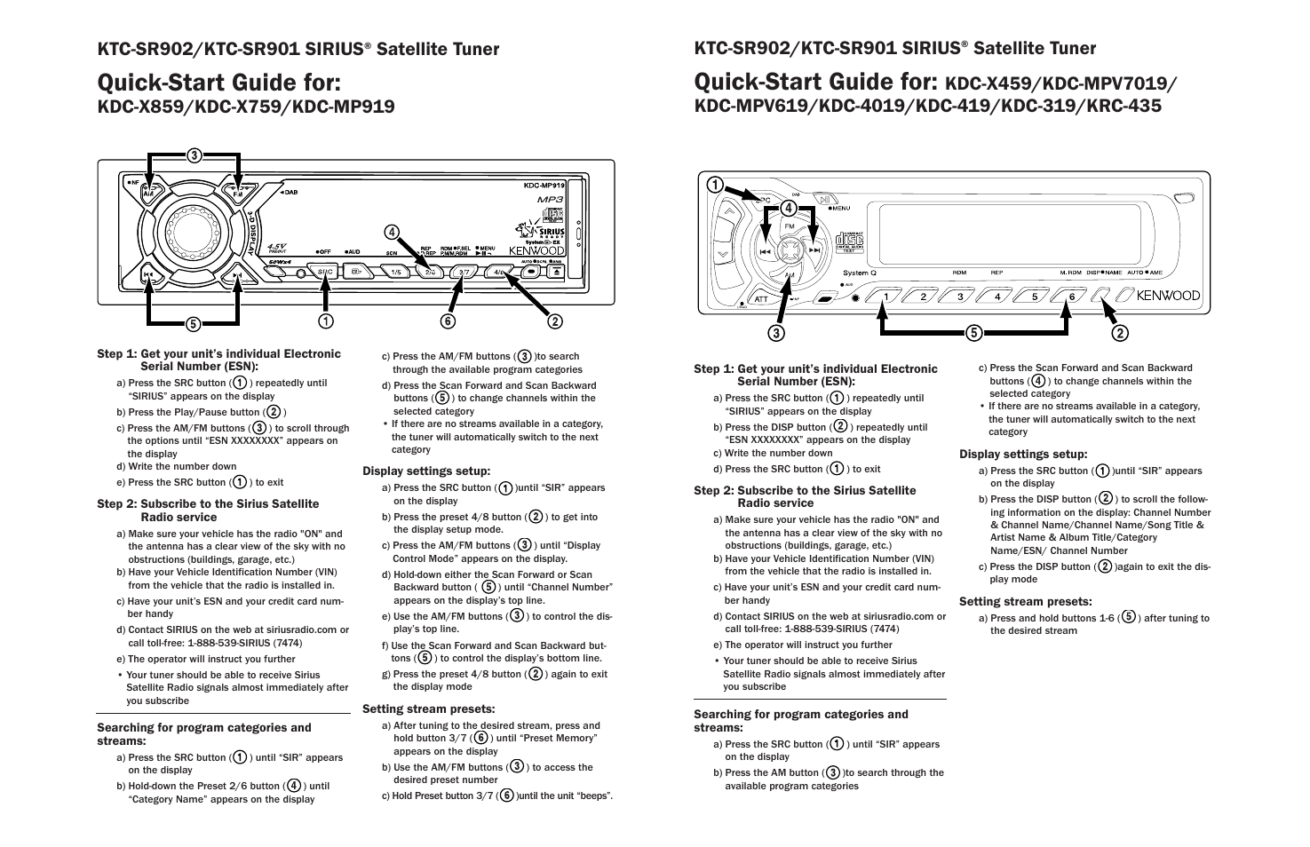 Quick-start guide for, Satellite tuner | Kenwood SIRIUS KTC-SR901 User Manual | Page 4 / 7