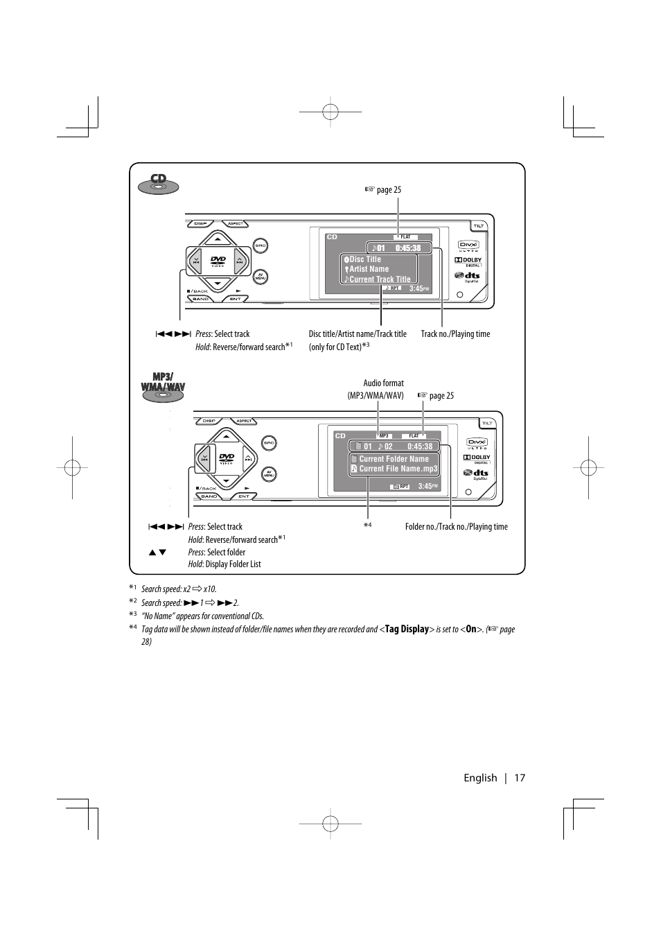 English | 17, Tag display | Kenwood KDV-MP7339 User Manual | Page 17 / 44