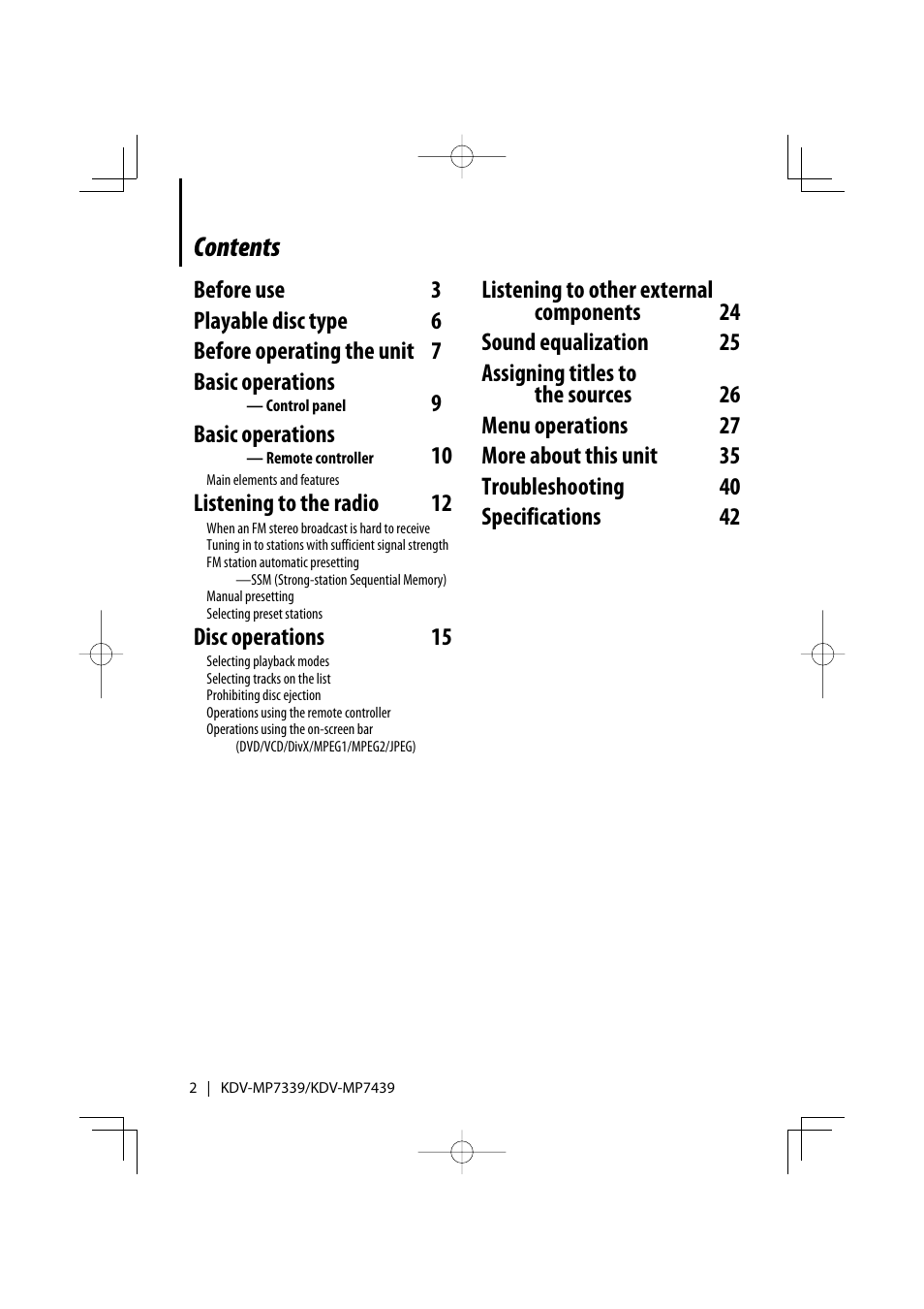 Kenwood KDV-MP7339 User Manual | Page 2 / 44