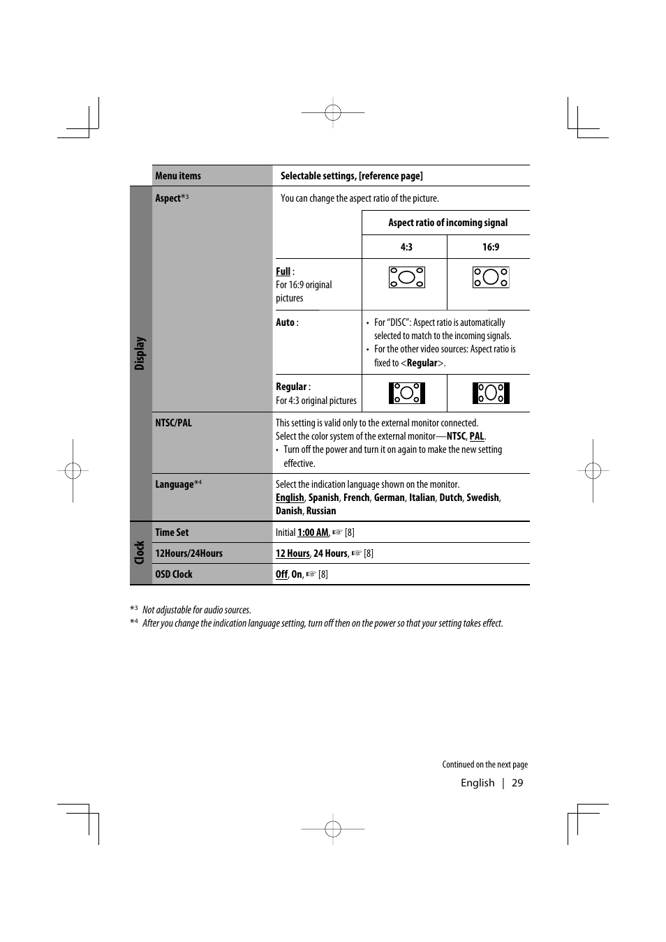 Display, Clock | Kenwood KDV-MP7339 User Manual | Page 29 / 44