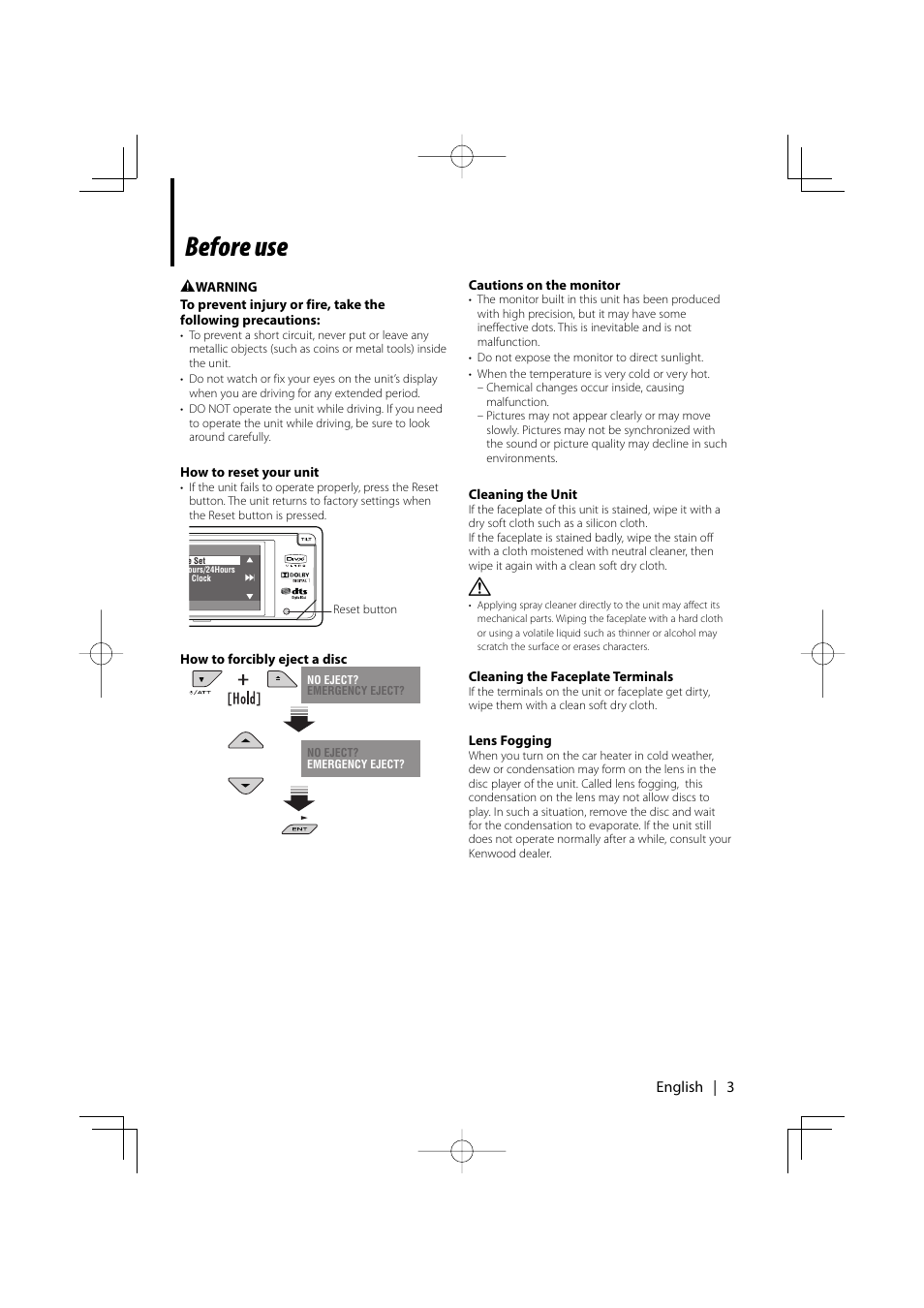 Before use | Kenwood KDV-MP7339 User Manual | Page 3 / 44