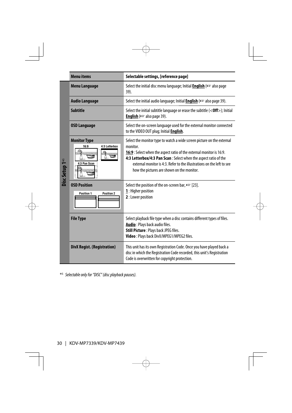 Disc setup 1 | Kenwood KDV-MP7339 User Manual | Page 30 / 44