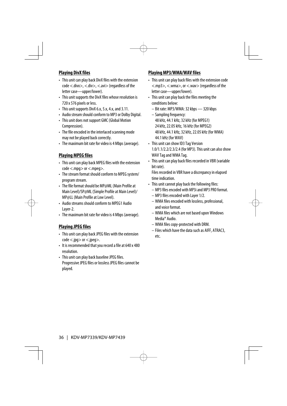 Kenwood KDV-MP7339 User Manual | Page 36 / 44