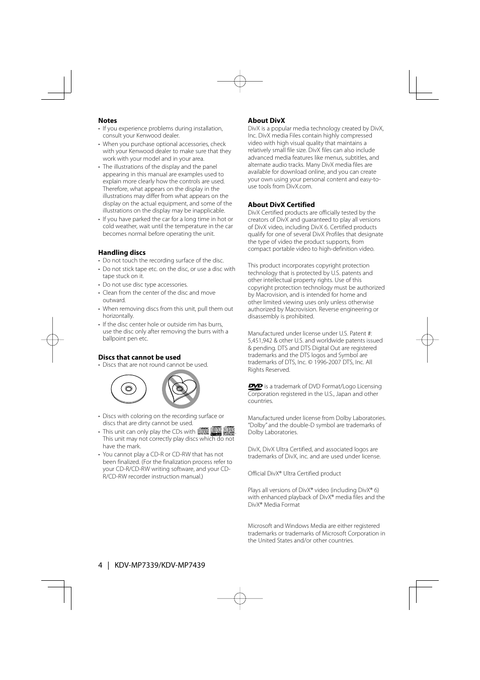 Kenwood KDV-MP7339 User Manual | Page 4 / 44