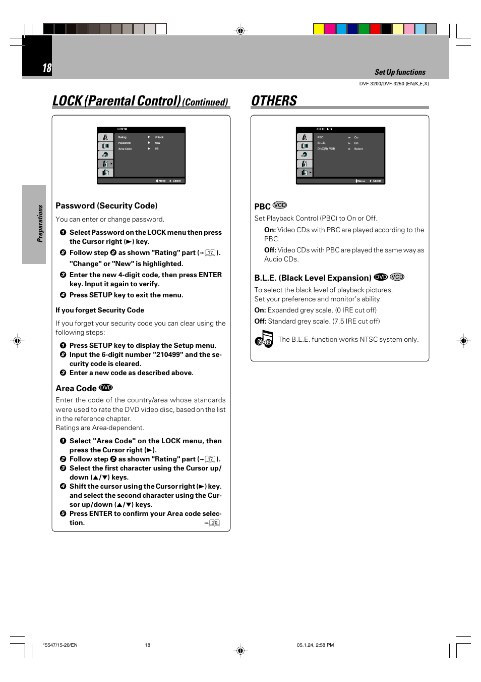 Others, Lock (parental control), Continued) | Kenwood DVF-3200 User Manual | Page 18 / 36