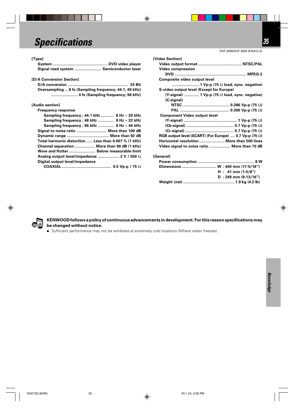 Specifications | Kenwood DVF-3200 User Manual | Page 35 / 36