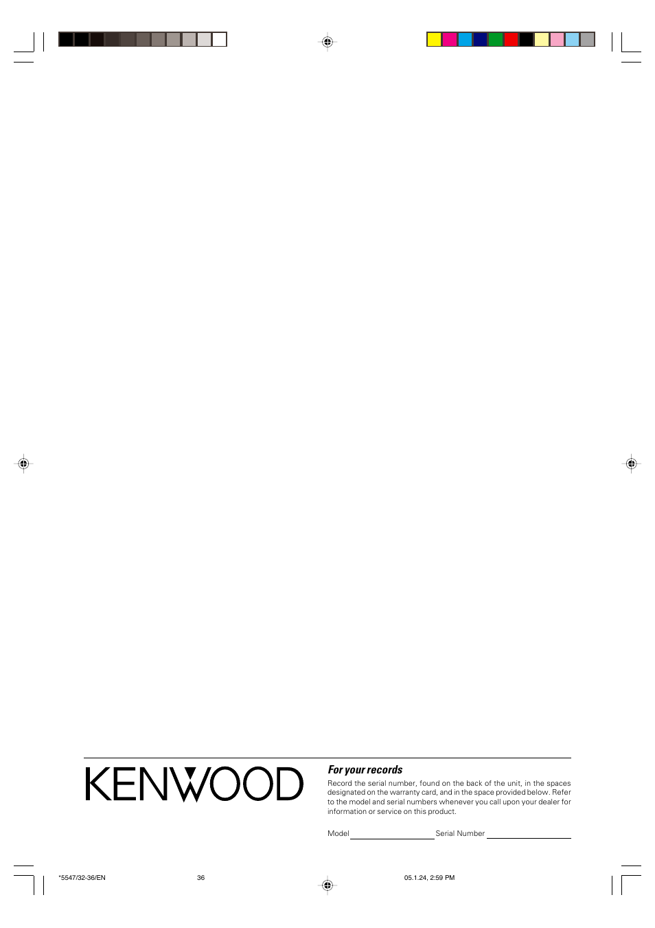 For your records | Kenwood DVF-3200 User Manual | Page 36 / 36