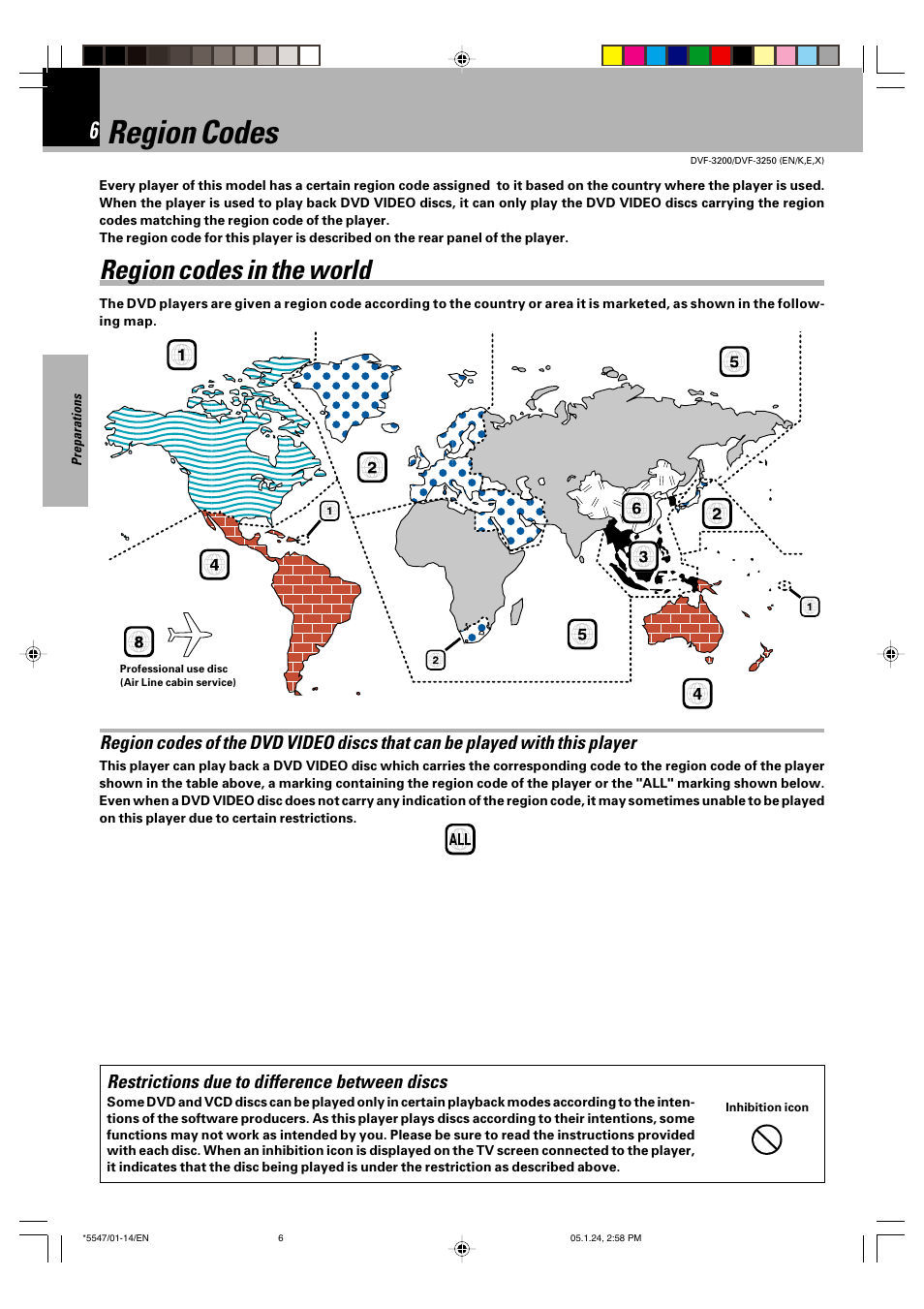 Region codes, Region codes in the world | Kenwood DVF-3200 User Manual | Page 6 / 36