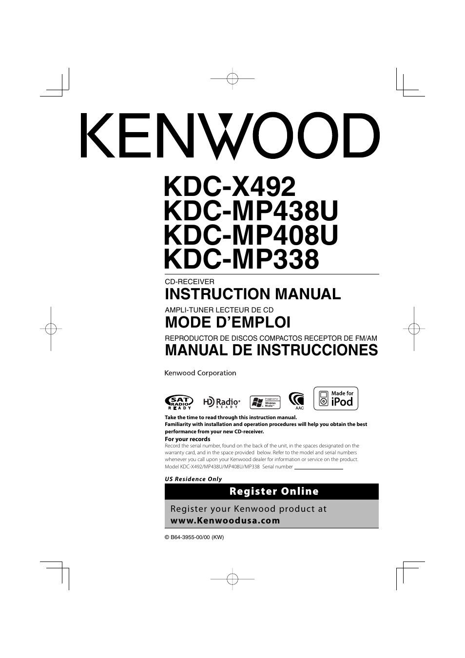 Kenwood eXcelon KDC-X492 User Manual | 68 pages