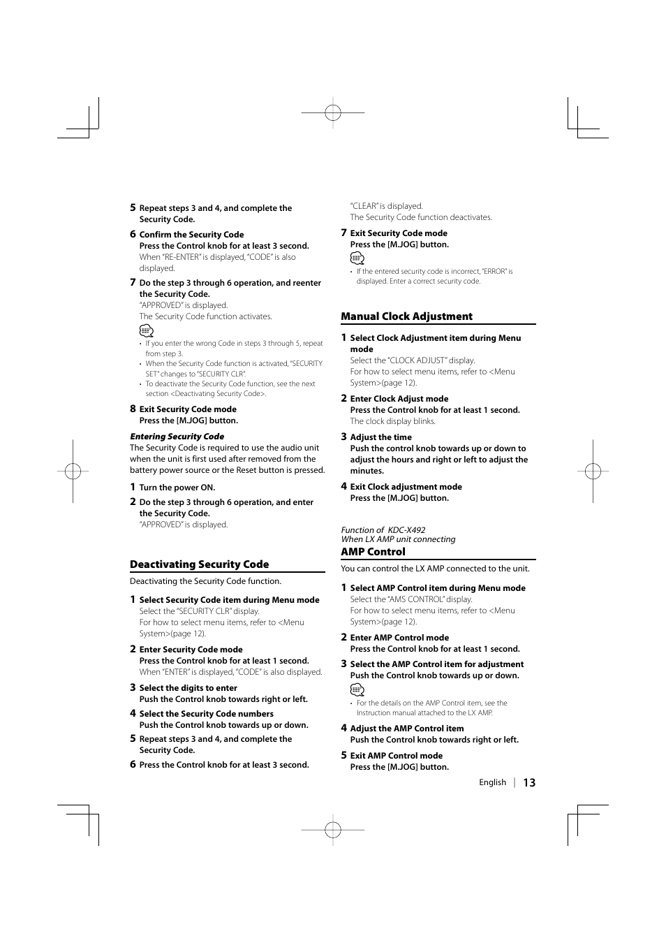 Kenwood eXcelon KDC-X492 User Manual | Page 13 / 68