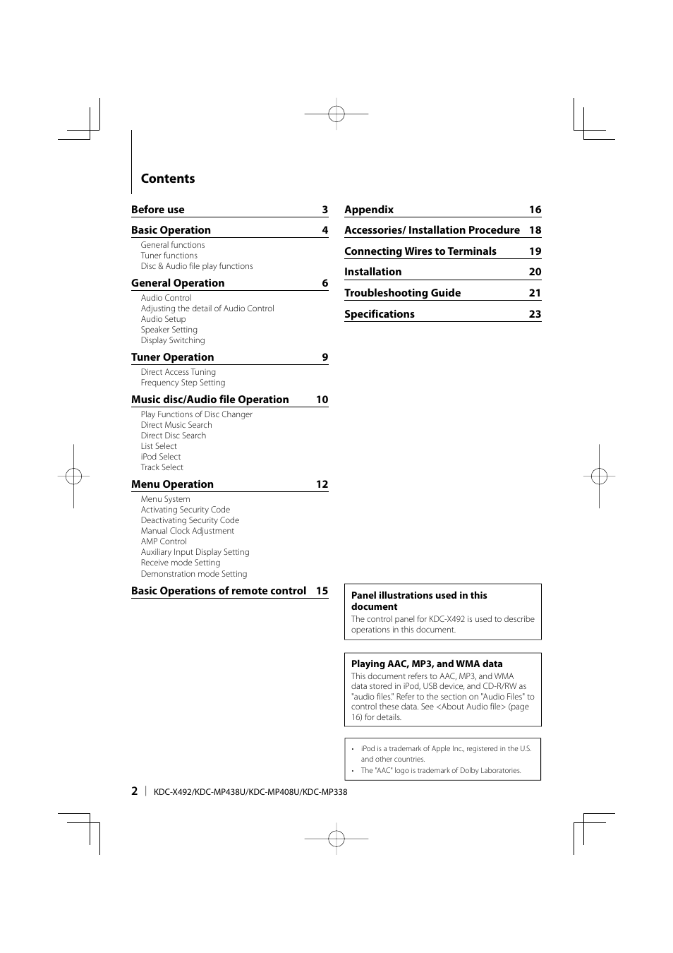 Kenwood eXcelon KDC-X492 User Manual | Page 2 / 68