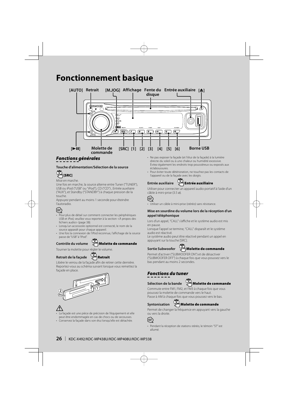 Fonctionnement basique | Kenwood eXcelon KDC-X492 User Manual | Page 26 / 68