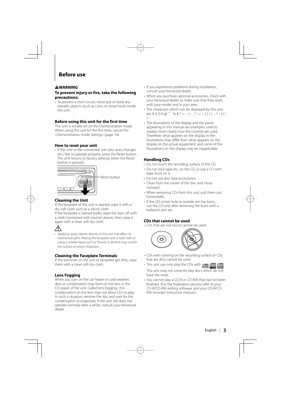 Before use | Kenwood eXcelon KDC-X492 User Manual | Page 3 / 68