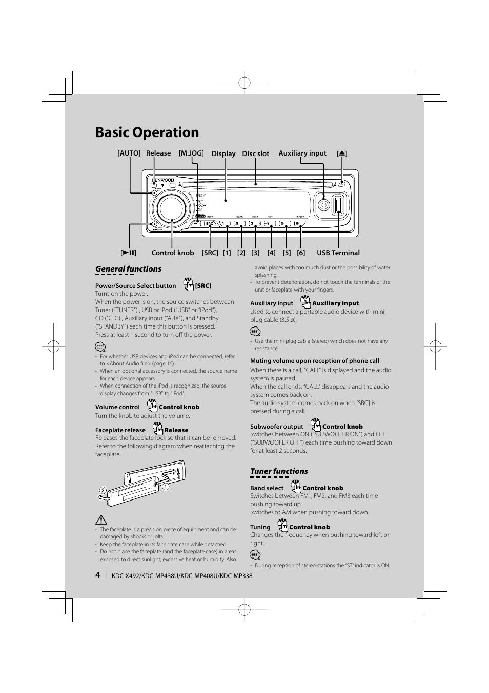 Basic operation | Kenwood eXcelon KDC-X492 User Manual | Page 4 / 68