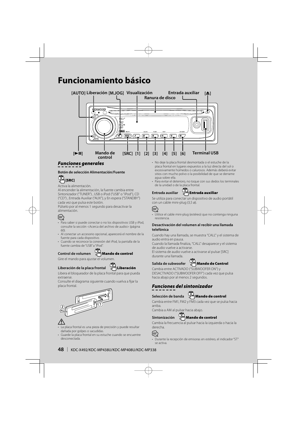 Funcionamiento básico | Kenwood eXcelon KDC-X492 User Manual | Page 48 / 68