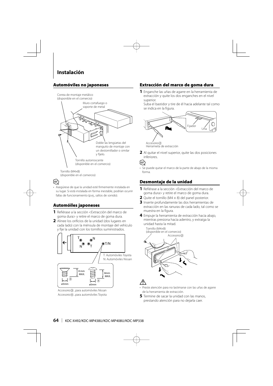 Instalación | Kenwood eXcelon KDC-X492 User Manual | Page 64 / 68