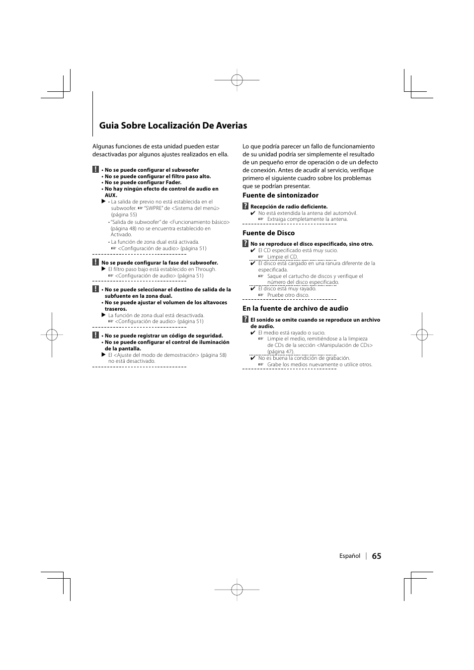 Guia sobre localización de averias | Kenwood eXcelon KDC-X492 User Manual | Page 65 / 68