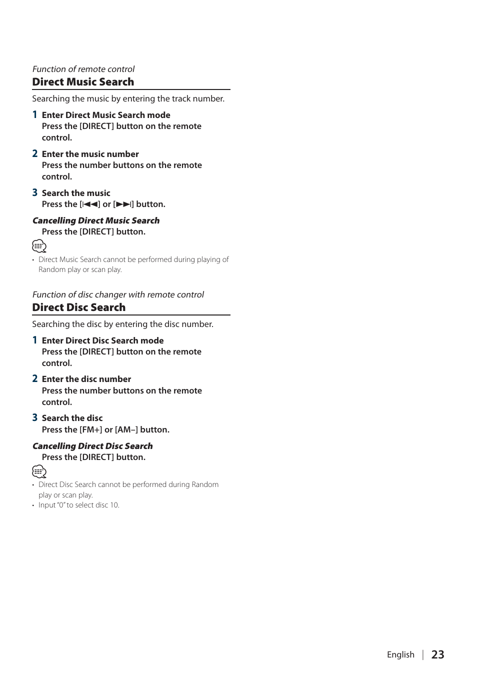 Direct music search, Direct disc search | Kenwood KIV700 User Manual | Page 23 / 84