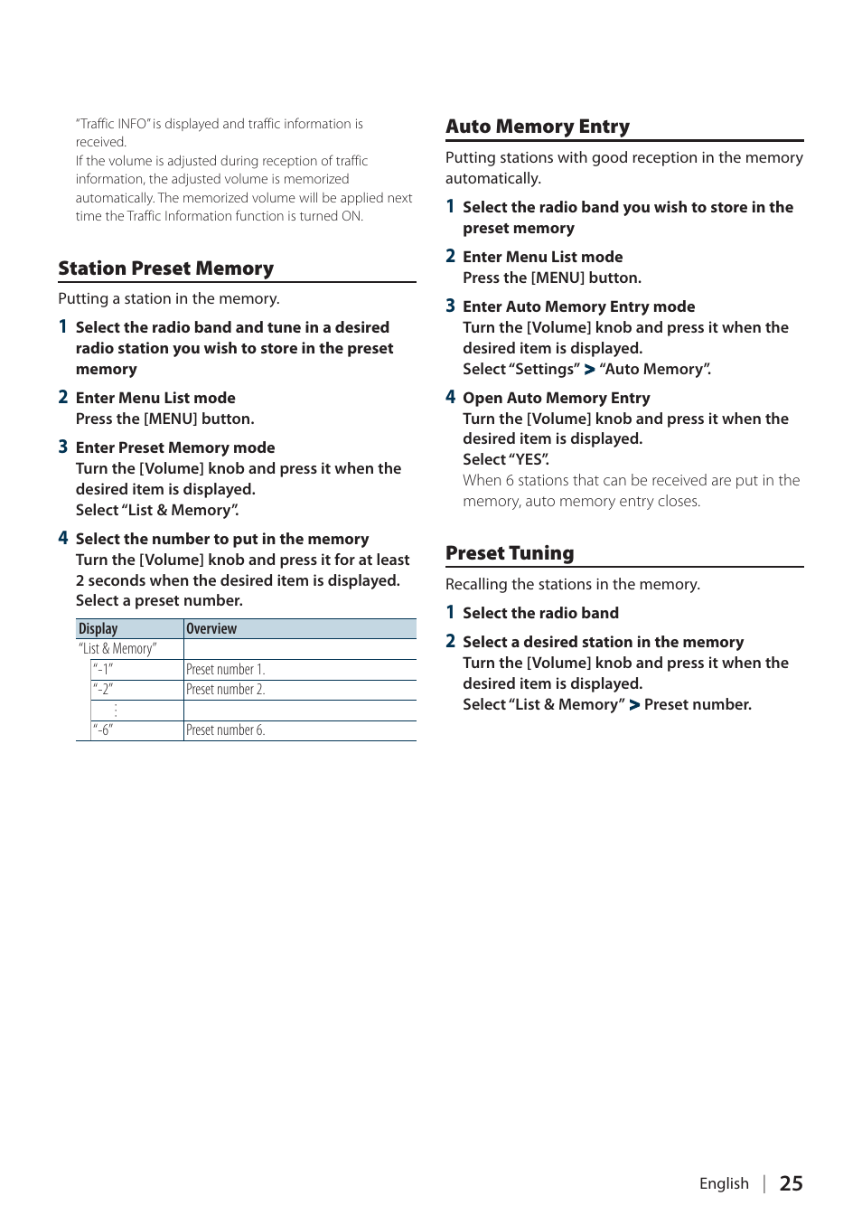 Station preset memory, Auto memory entry, Preset tuning | Kenwood KIV700 User Manual | Page 25 / 84