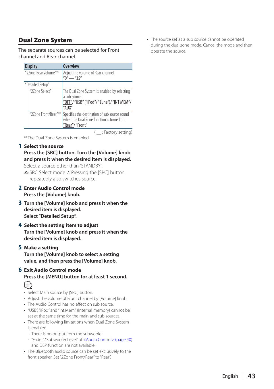 Dual zone system | Kenwood KIV700 User Manual | Page 43 / 84