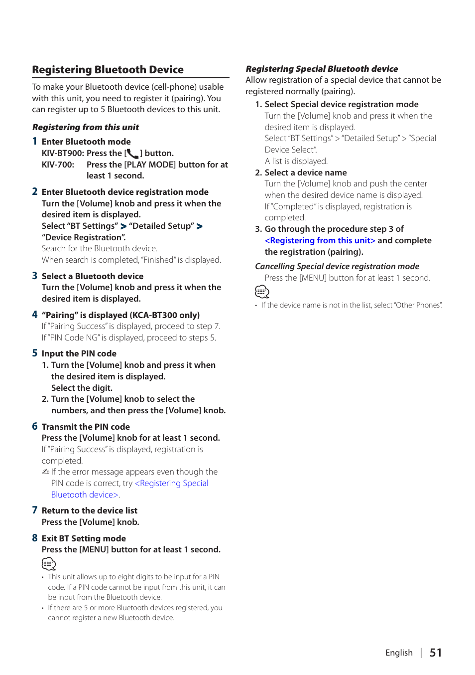 Registering bluetooth device | Kenwood KIV700 User Manual | Page 51 / 84