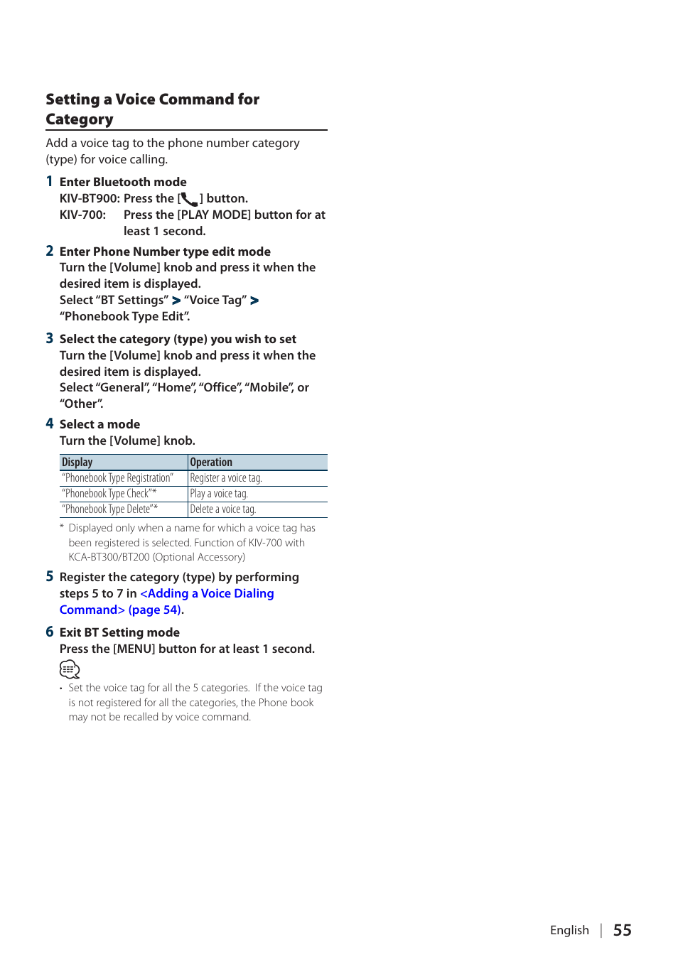 Setting a voice command for category, Setting a voice command for, Category | Kenwood KIV700 User Manual | Page 55 / 84