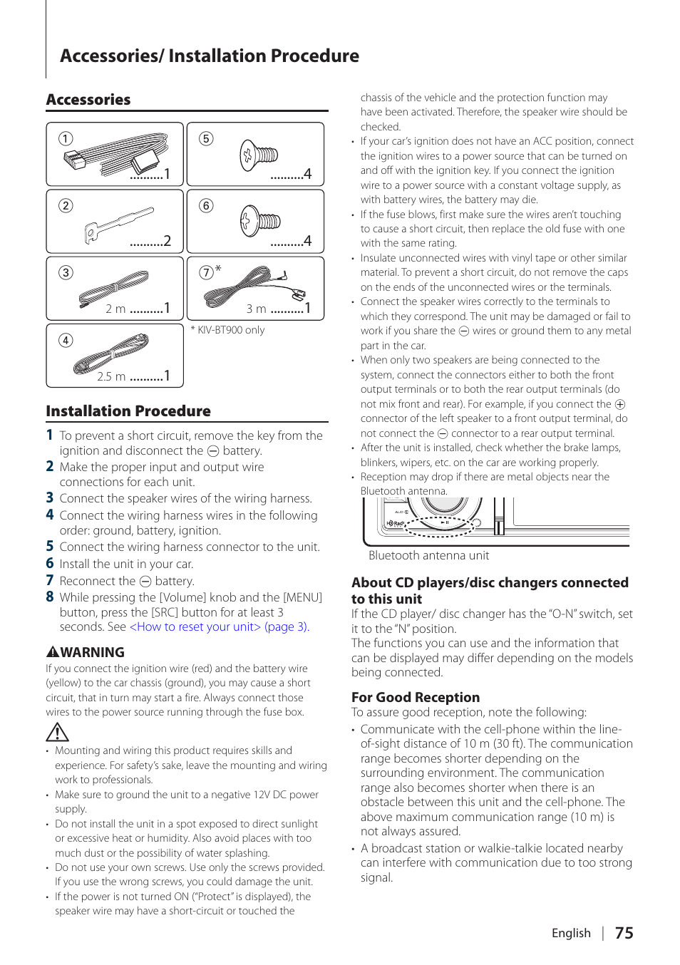 Accessories/ installation procedure, Accessories 1, Installation procedure 1 | Kenwood KIV700 User Manual | Page 75 / 84