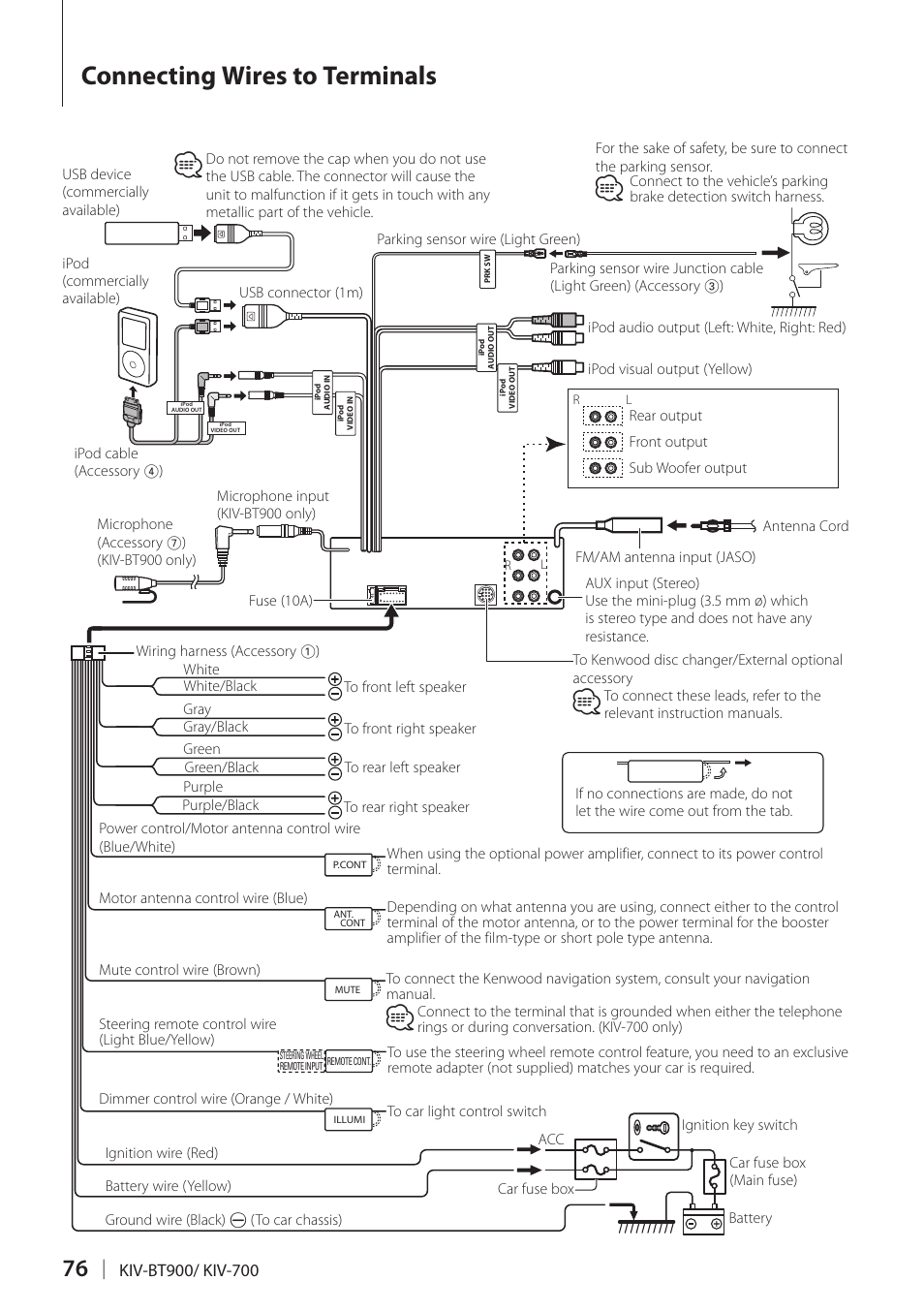 Connecting wires to terminals | Kenwood KIV700 User Manual | Page 76 / 84